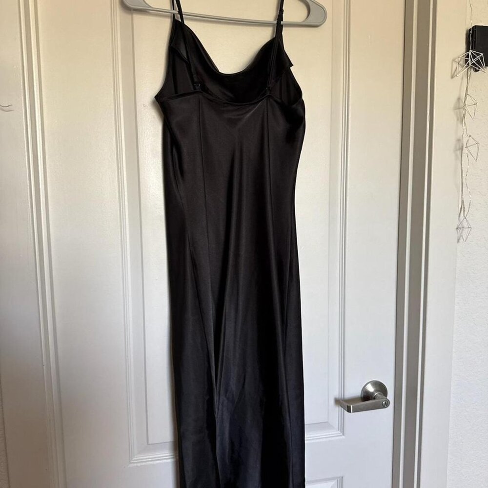 Bebe Black Satin Maxi Dress M Cowl Neck Slip Evening Formal Minimalist - Picture 6 of 6